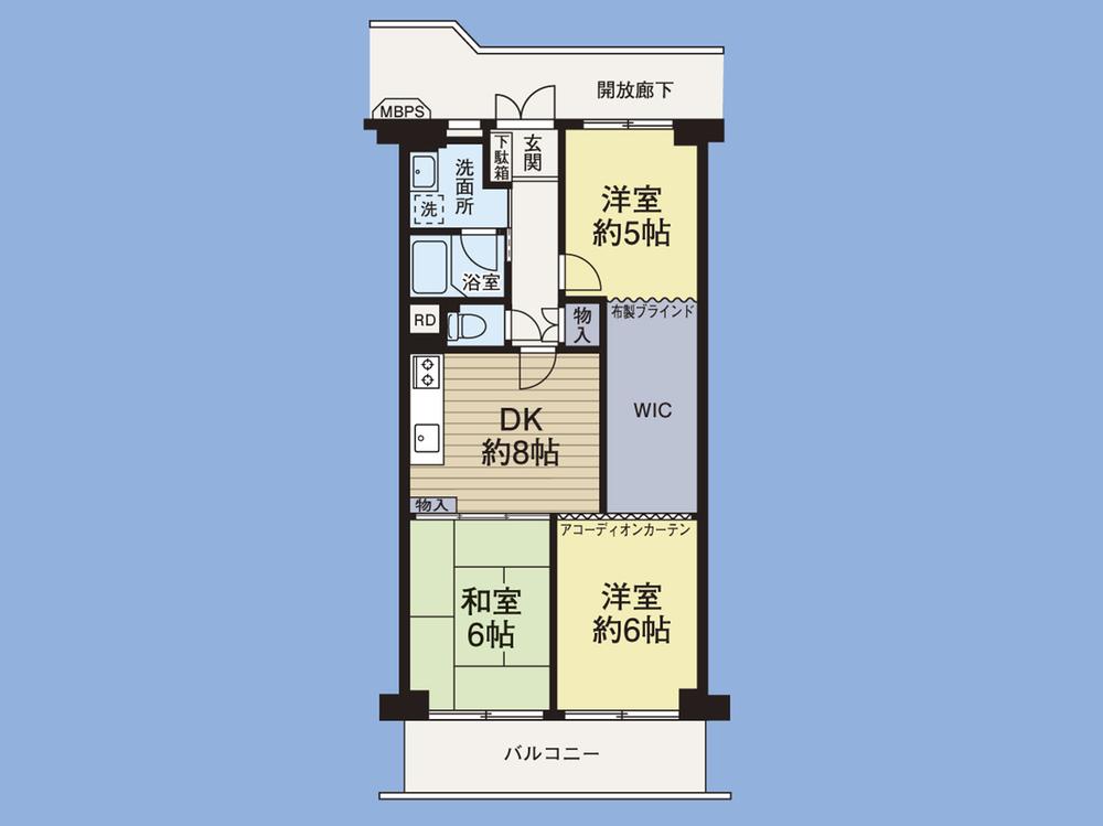 Floor plan. 3DK, Price 16.4 million yen, Footprint 61.6 sq m , Balcony area 7.84 sq m footprint 61.60 sq m (center line of wall) 3DK + W
