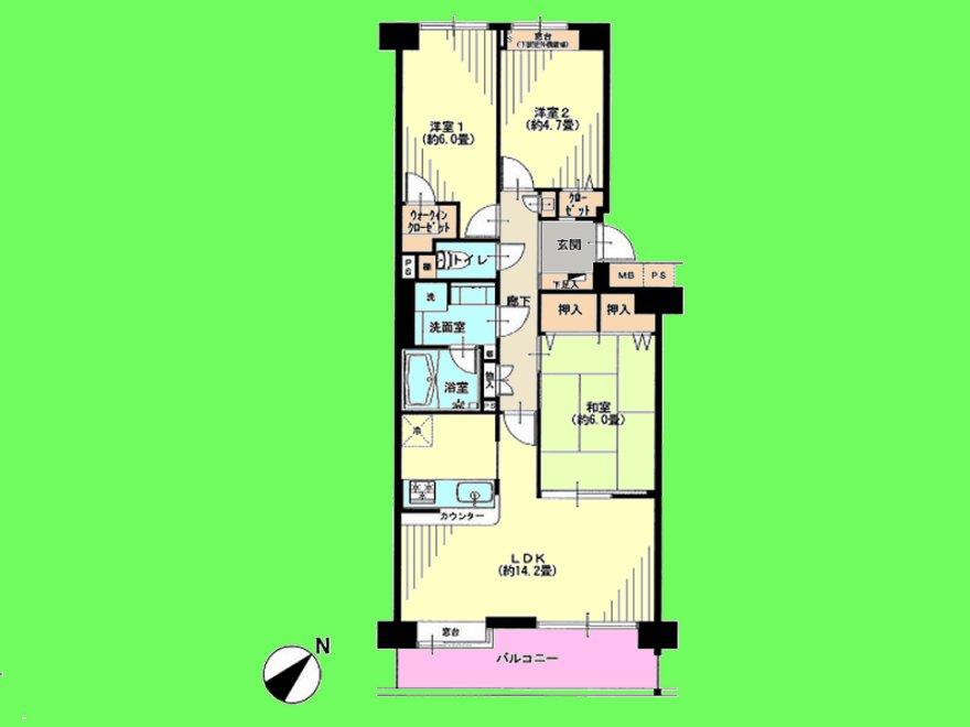 Floor plan. 3LDK, Price 26,900,000 yen, Occupied area 72.66 sq m , Balcony area 7.89 sq m
