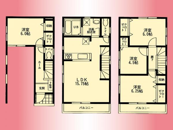 Floor plan. 28.8 million yen, 4LDK, Land area 77.33 sq m , Building area 110.12 sq m
