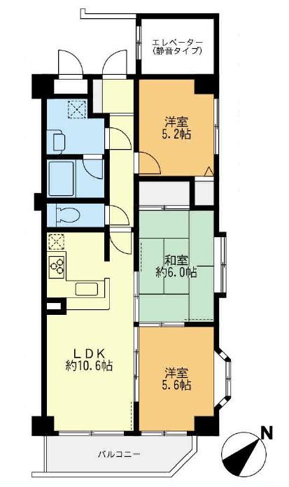 Floor plan. 3LDK, Price 26,800,000 yen, Occupied area 60.21 sq m , Balcony area 5.93 sq m