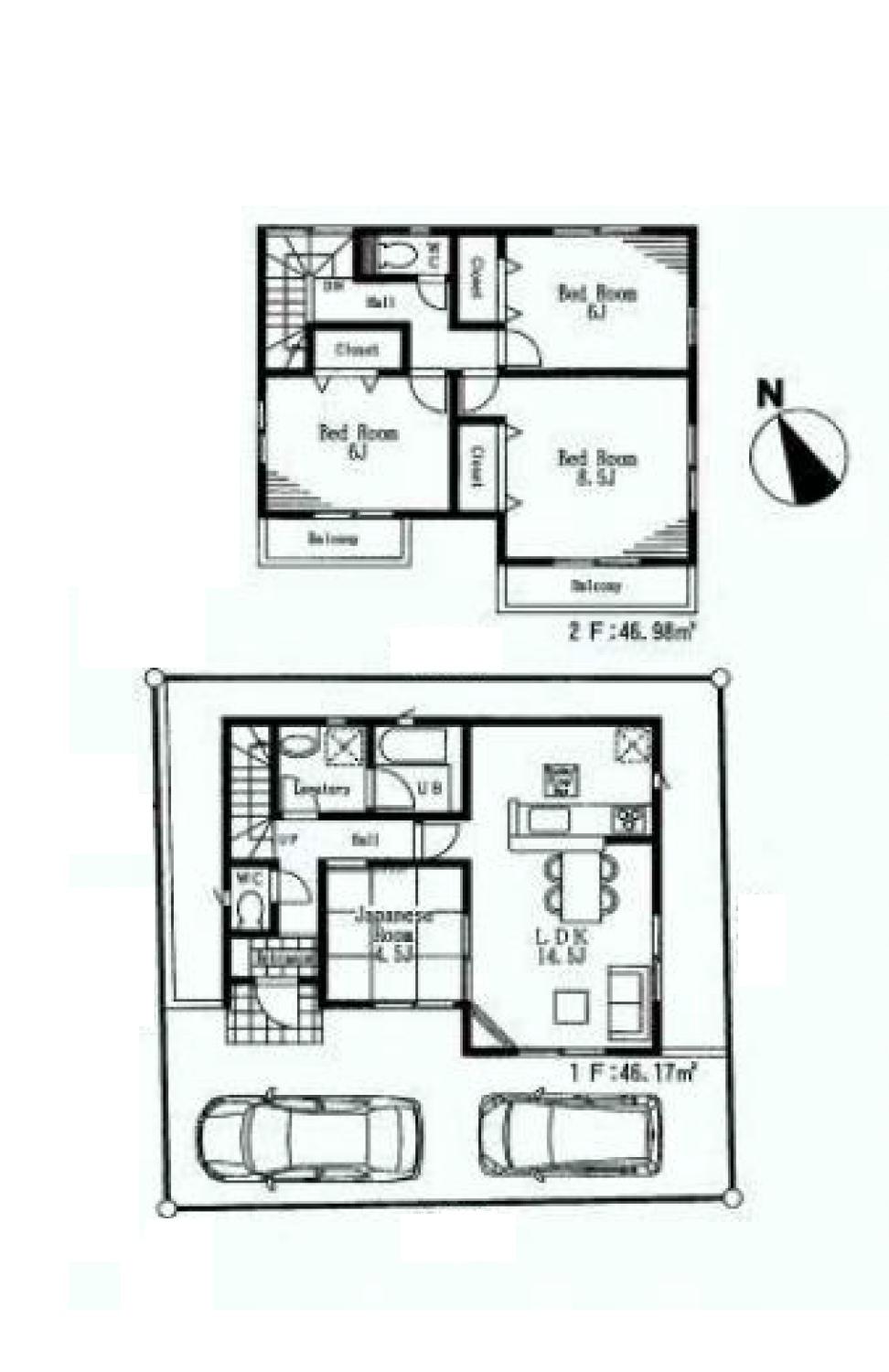Floor plan. (Building 2), Price 30,800,000 yen, 4LDK, Land area 100.06 sq m , Building area 93.15 sq m