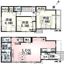 Floor plan. (H), Price 34,300,000 yen, 3LDK, Land area 87.11 sq m , Building area 85.83 sq m