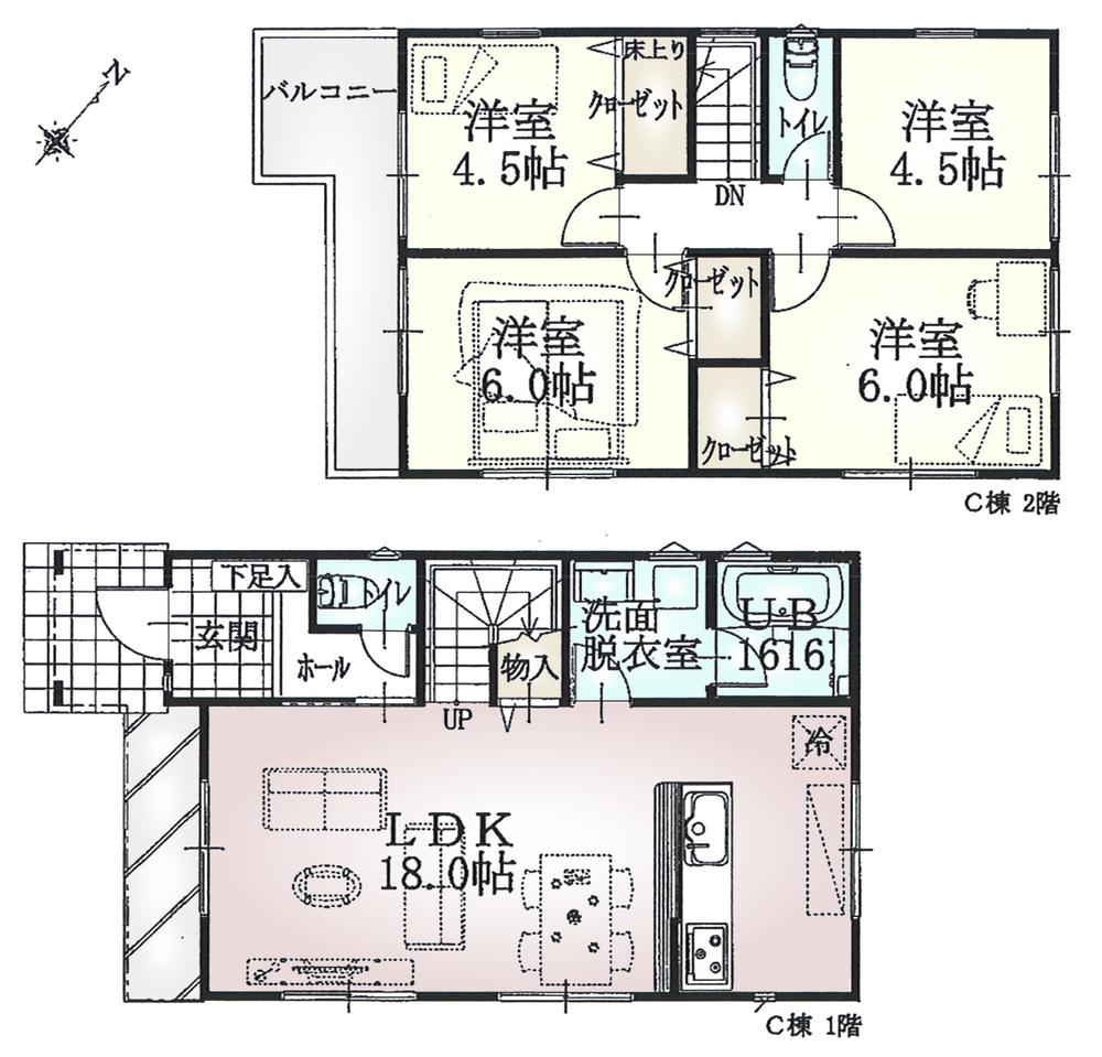 Floor plan. (C Building), Price 40 million yen, 4LDK, Land area 114.85 sq m , Building area 105.7 sq m