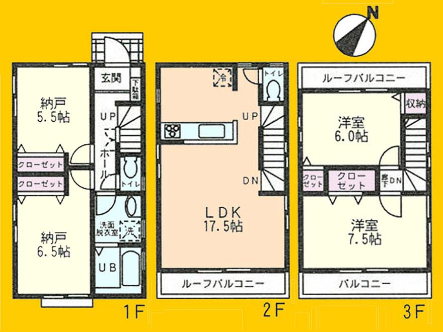 Floor plan. (1 Building), Price 29,800,000 yen, 2LDK+2S, Land area 84.59 sq m , Building area 99.36 sq m