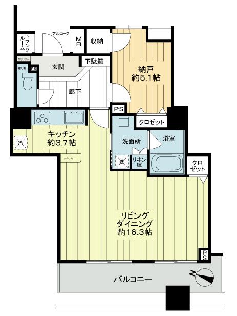 Floor plan. 1LDK, Price 32 million yen, Occupied area 61.33 sq m , Balcony area 11.28 sq m