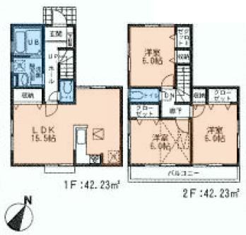 Floor plan. (2 ●), Price 35,500,000 yen, 3LDK, Land area 85 sq m , Building area 84.46 sq m