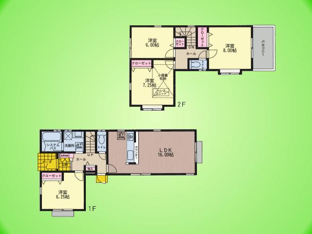 Floor plan. 33,500,000 yen, 4LDK, Land area 128.88 sq m , Easy-to-use floor plan of the building area 102.16 sq m 4LDK
