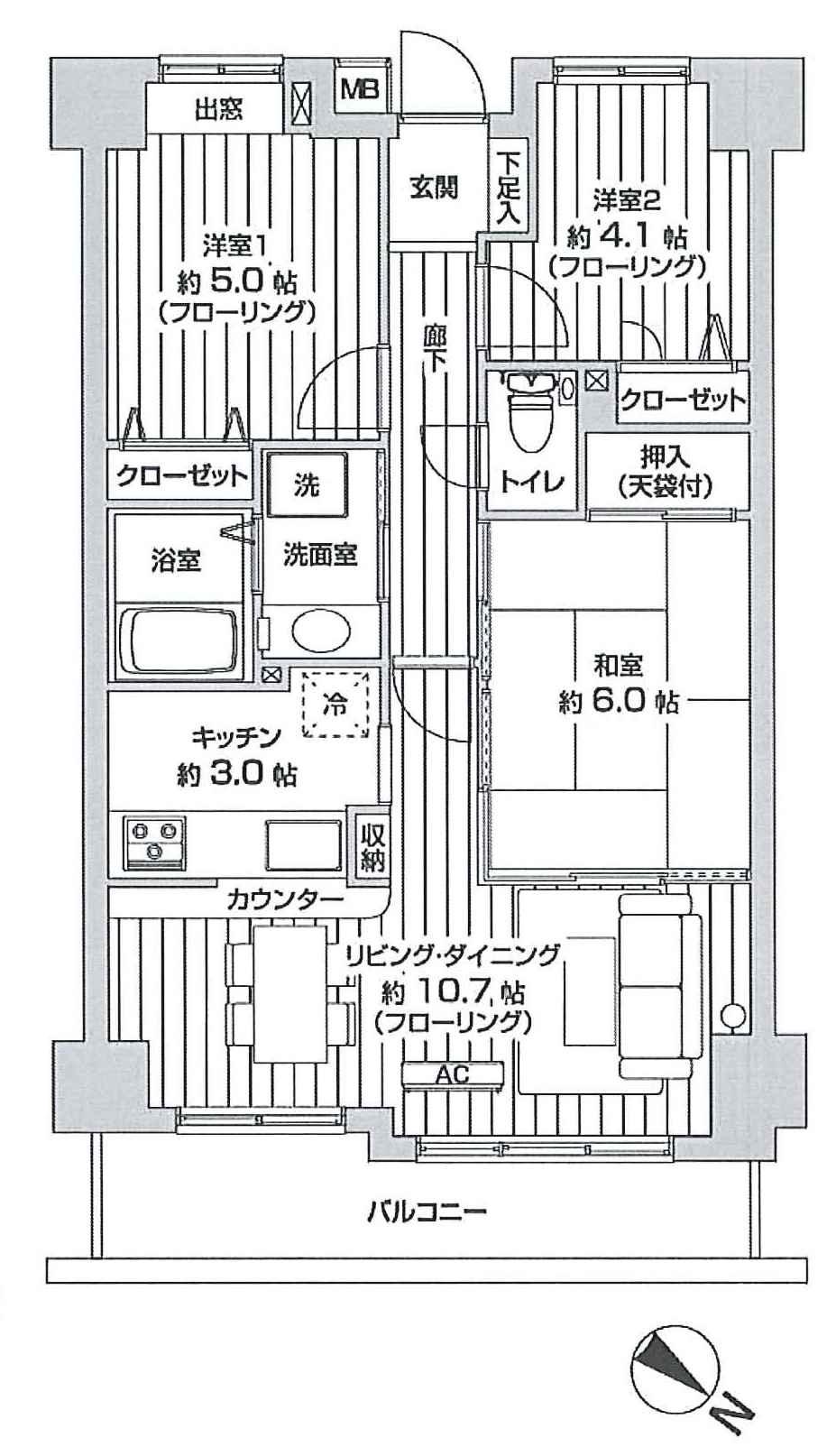 Floor plan. 3LDK, Price 24,800,000 yen, Footprint 61.8 sq m , Is a figure taken between the balcony area 7.01 sq m.