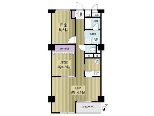Floor plan. 2LDK, Price 10.8 million yen, Occupied area 58.24 sq m , Balcony area 3.36 sq m