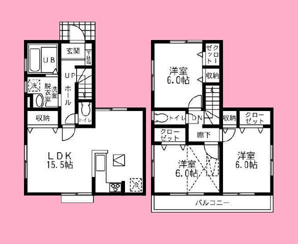 Floor plan. (Building 2), Price 35,500,000 yen, 3LDK, Land area 85 sq m , Building area 84.46 sq m