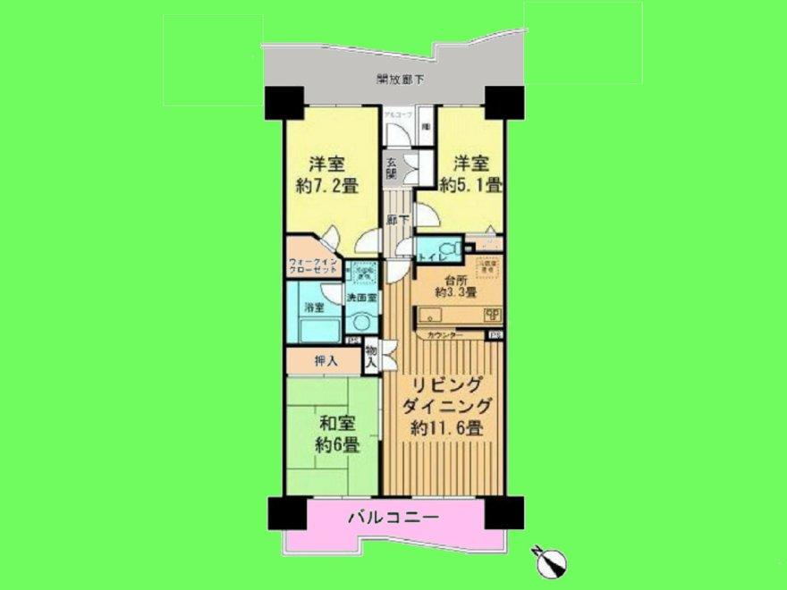 Floor plan. 3LDK, Price 28,700,000 yen, Occupied area 70.02 sq m , Balcony area 10.08 sq m