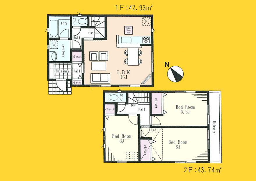 Floor plan. (1 Building), Price 33,800,000 yen, 3LDK, Land area 83.86 sq m , Building area 86.67 sq m