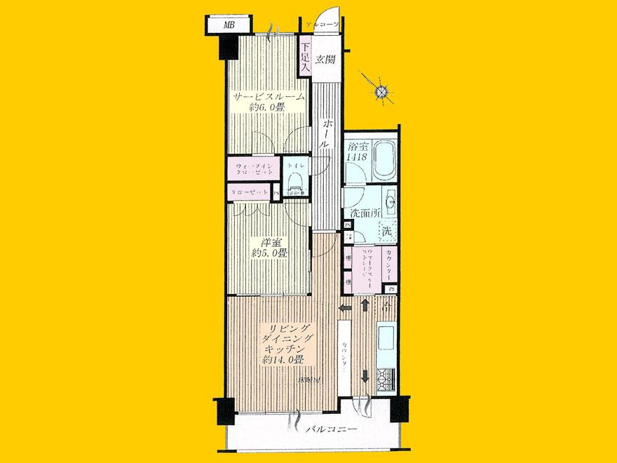 Floor plan. 1LDK + S (storeroom), Price 28,300,000 yen, Occupied area 62.72 sq m , Balcony area 8.64 sq m