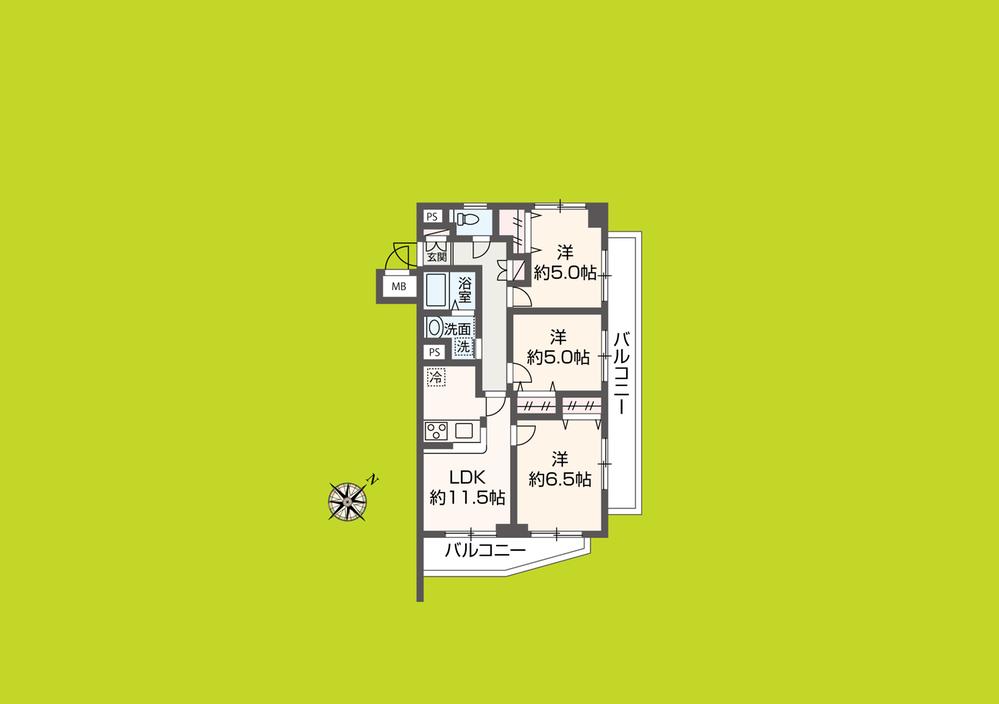 Floor plan. 3LDK, Price 24,800,000 yen, Occupied area 60.68 sq m , Balcony area 16.47 sq m Floor