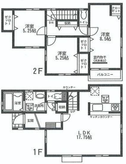 Floor plan. (Building 2), Price 38,900,000 yen, 3LDK, Land area 93.26 sq m , Building area 90.26 sq m