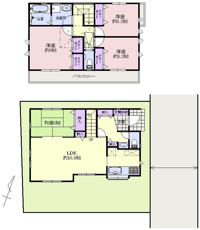 Floor plan. 47,800,000 yen, 4LDK, Land area 96.65 sq m , Building area 99.36 sq m