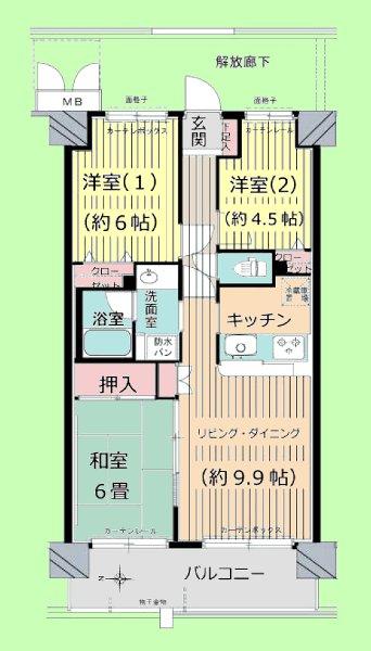 Floor plan. 3LDK, Price 22,800,000 yen, Footprint 62.4 sq m , Balcony area 10.2 sq m storage also easy to use with rich Floor ☆