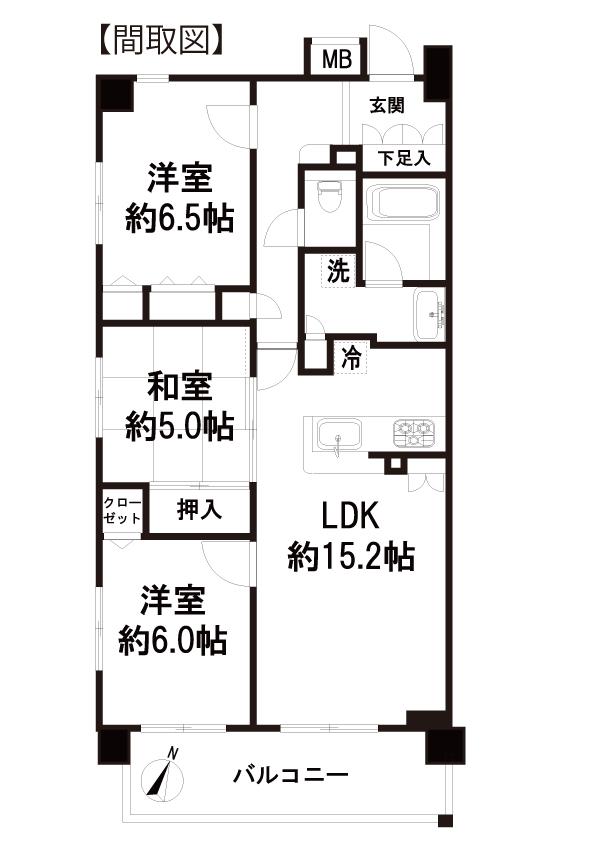 Floor plan. 3LDK, Price 21.5 million yen, Occupied area 75.46 sq m , Balcony area 9.44 sq m