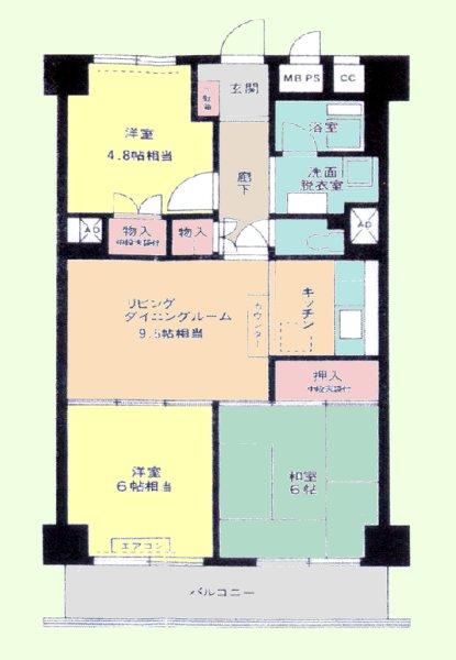 Floor plan. 3LDK, Price 12 million yen, Footprint 60.5 sq m , Balcony area 6.6 sq m