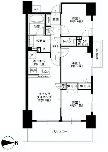 Floor plan. 3LDK, Price 31,900,000 yen, Occupied area 62.32 sq m , Balcony area 12 sq m