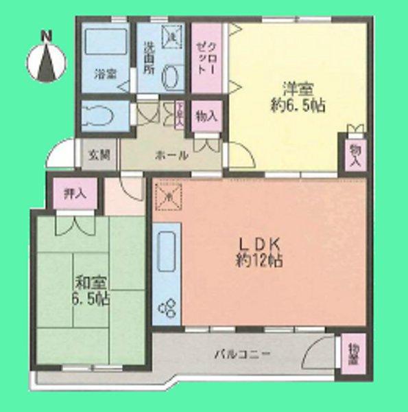 Floor plan. 2LDK, Price 8.8 million yen, Occupied area 61.18 sq m , Balcony area 7.49 sq m