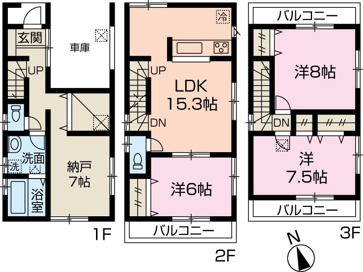 Floor plan. (Building 2), Price 38,800,000 yen, 4LDK, Land area 69.12 sq m , Building area 102.87 sq m