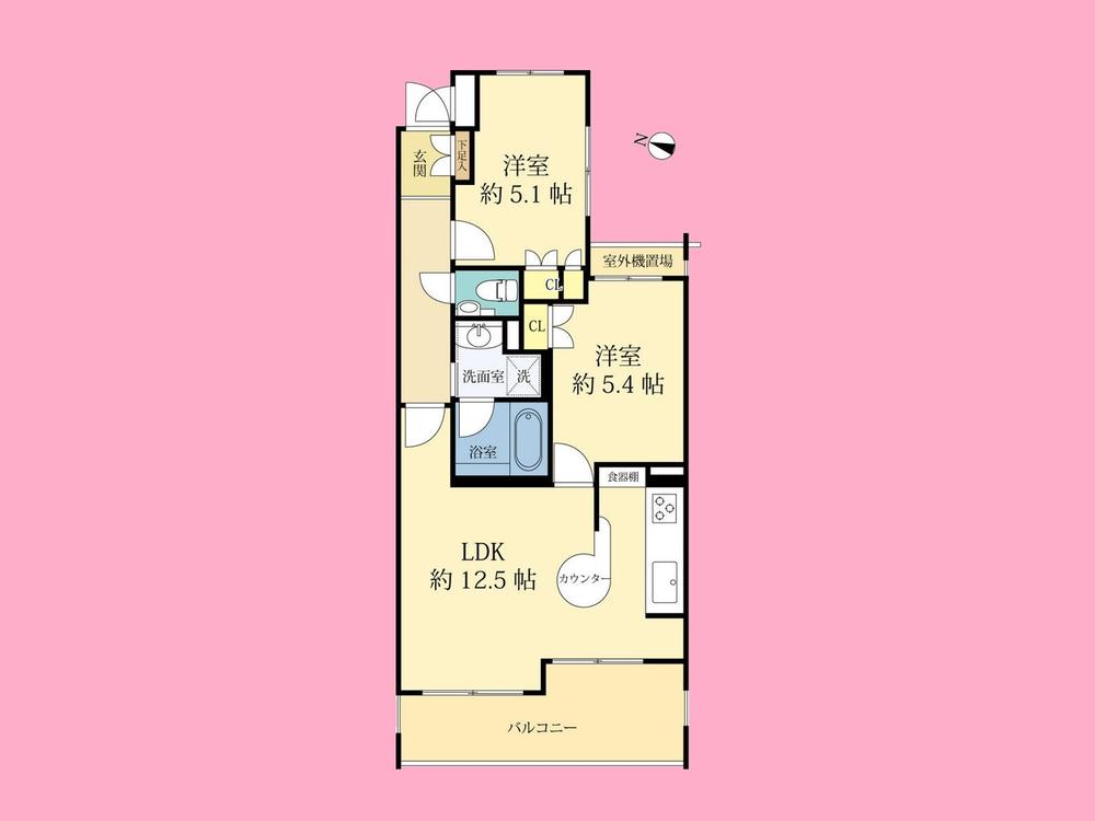 Floor plan. 2LDK, Price 20,900,000 yen, Occupied area 53.46 sq m , Balcony area 8.9 sq m