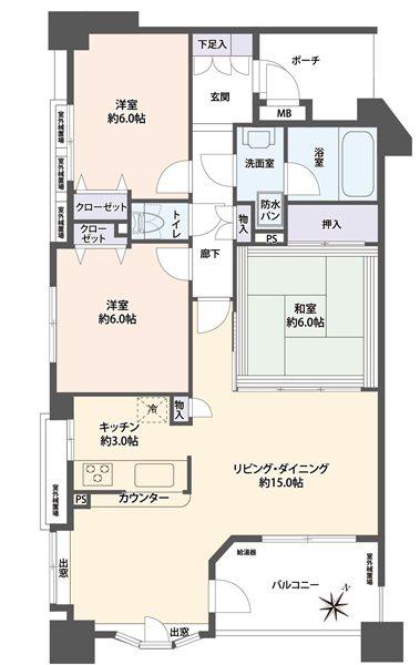 Floor plan. 3LDK, Price 29,980,000 yen, Footprint 77 sq m , Balcony area 7.32 sq m