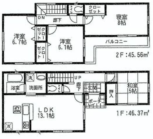 Floor plan. (5 Building), Price 32,800,000 yen, 4LDK, Land area 100.62 sq m , Building area 91.93 sq m