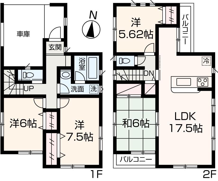 Floor plan. (1 Building), Price 43,800,000 yen, 4LDK, Land area 104.18 sq m , Building area 111.36 sq m