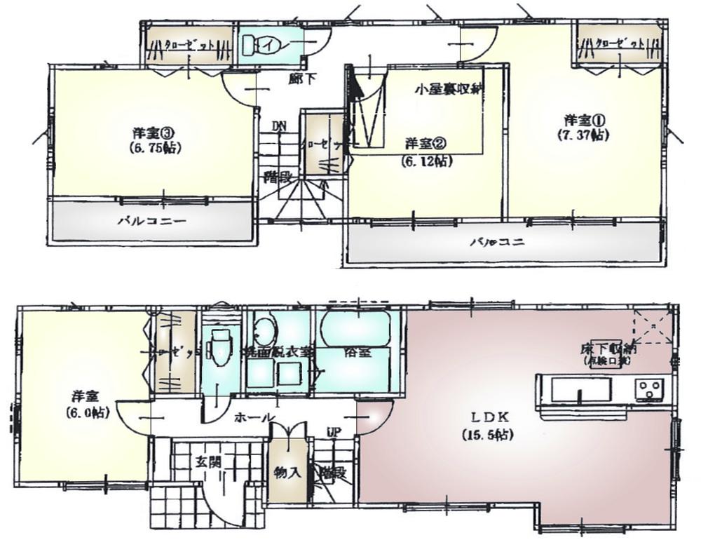 Floor plan. (6 Building), Price 36,800,000 yen, 4LDK, Land area 136.05 sq m , Building area 99.77 sq m