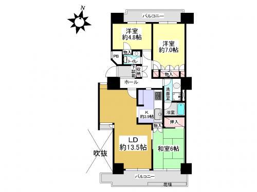 Floor plan. 3LDK, Price 31,800,000 yen, Occupied area 79.89 sq m , Balcony area 14.48 sq m