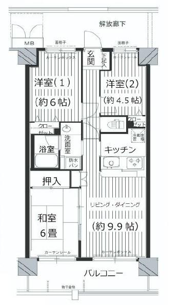 Floor plan. 3LDK, Price 22,800,000 yen, Footprint 62.4 sq m , Balcony area 10.2 sq m