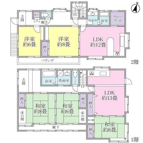 Floor plan. 120 million yen, 5LLDDKK, Land area 298.68 sq m , Building area 173.86 sq m floor plan