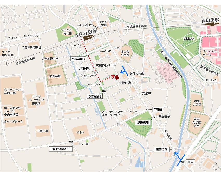Local guide map. Denentoshi Tokyu "Tsukimino" station 7 min walk