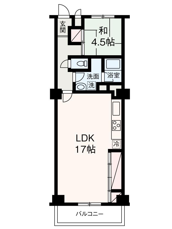 Floor plan. 1LDK, Price 9.5 million yen, Occupied area 59.04 sq m , Balcony area 5.76 sq m