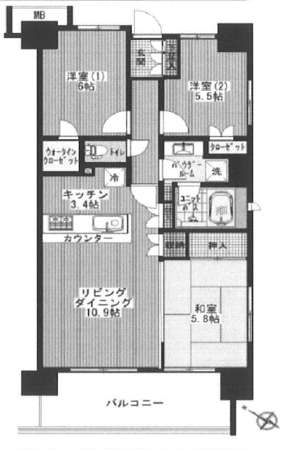 Floor plan. 3LDK, Price 29,800,000 yen, Occupied area 68.97 sq m , Balcony area is 11.4 sq m top floor southwest-facing angle room!