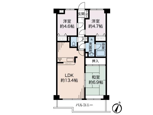 Floor plan. 3LDK, Price 13,900,000 yen, Footprint 65.1 sq m , Balcony area 7.78 sq m