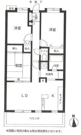 Floor plan. 3LDK, Price 18,800,000 yen, Occupied area 65.75 sq m , Balcony area 6.3 sq m