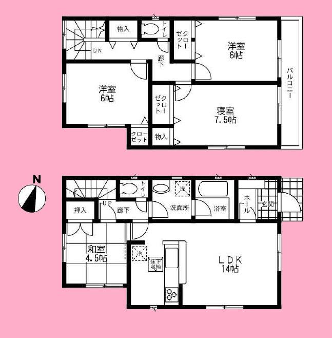 Floor plan. (Building 2), Price 29,800,000 yen, 4LDK, Land area 128.43 sq m , Building area 92.34 sq m