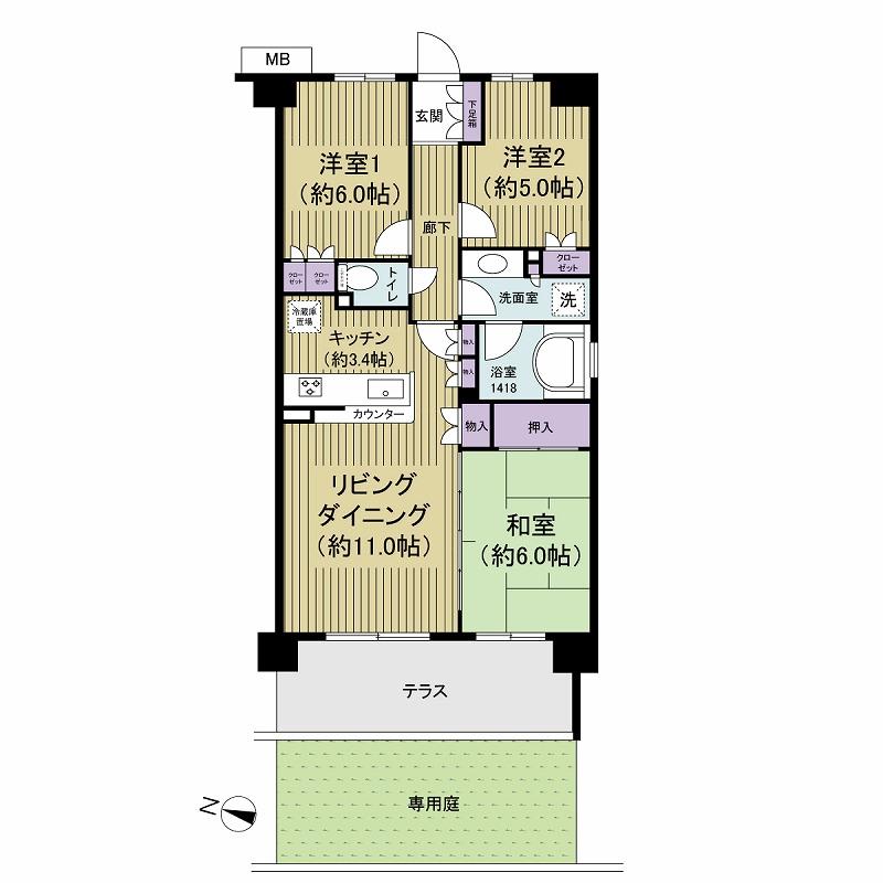 Floor plan. 3LDK, Price 24,900,000 yen, Private garden with proprietary area 68.88 sq m about 14.50 sq m, Bathing a window in the gable dwelling unit!