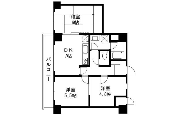 Floor plan. 3DK, Price 13.6 million yen, Occupied area 56.32 sq m , Balcony area 6.36 sq m