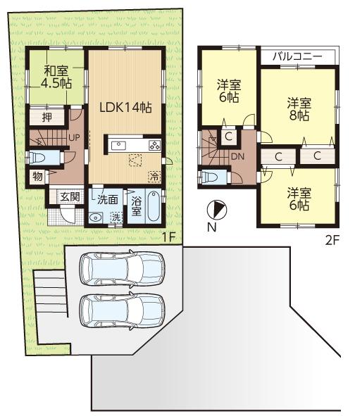 Floor plan. 30,800,000 yen, 4LDK, Land area 120.1 sq m , Building area 92.73 sq m car two parking Allowed