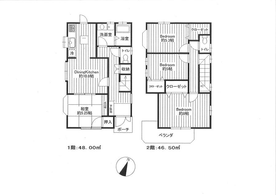 Floor plan. 24,900,000 yen, 4LDK, Land area 108.04 sq m , Building area 94.5 sq m