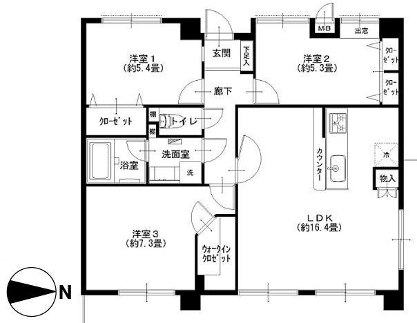 Floor plan. 3LDK, Price 27,900,000 yen, Occupied area 74.41 sq m , Balcony area 57.7 sq m floor plan