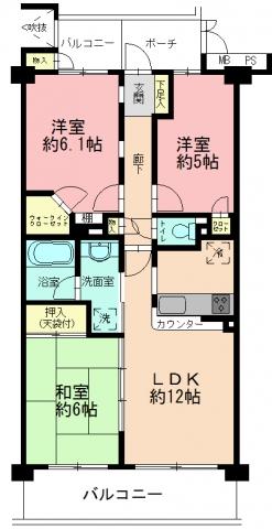 Floor plan. 3LDK, Price 25,900,000 yen, Occupied area 63.78 sq m , Balcony area 12.45 sq m Floor
