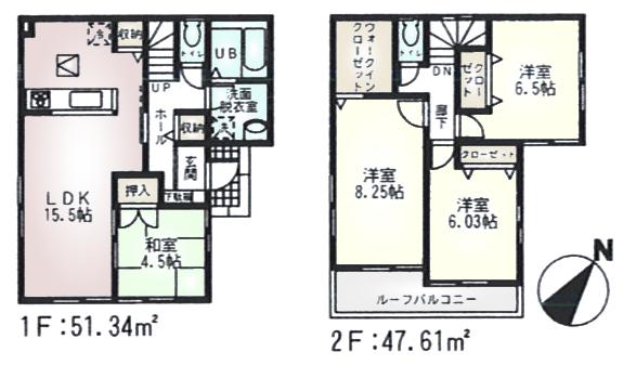 Floor plan. (1 Building), Price 27,800,000 yen, 4LDK, Land area 103.65 sq m , Building area 98.95 sq m