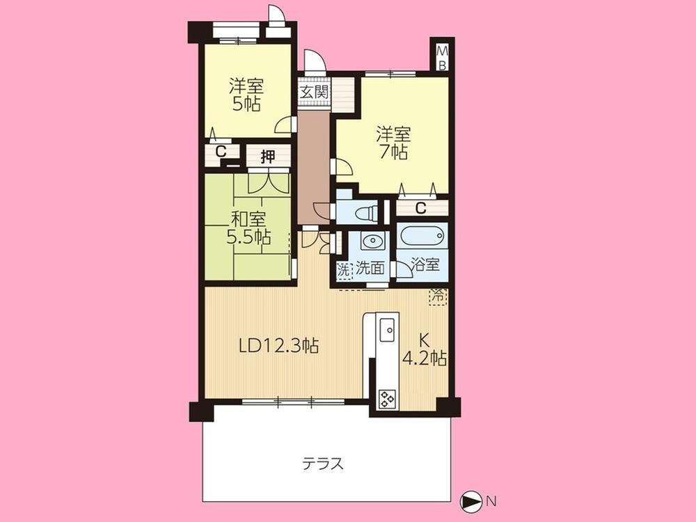 Floor plan. 3LDK, Price 25,800,000 yen, Occupied area 72.78 sq m , Balcony area 16.92 sq m