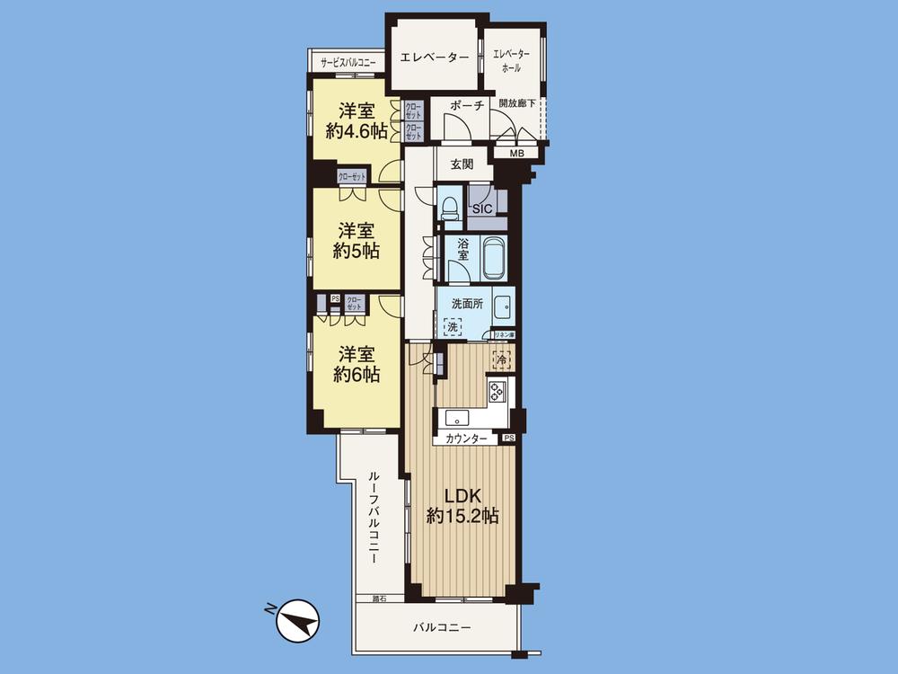 Floor plan. 3LDK, Price 22,800,000 yen, Occupied area 72.34 sq m , Balcony area 7.2 sq m