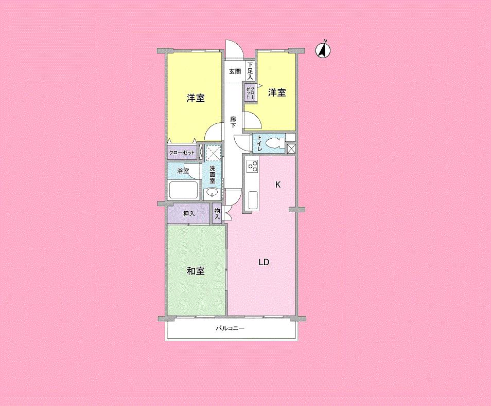 Floor plan. 3LDK, Price 15.8 million yen, Occupied area 60.96 sq m , Balcony area 6.9 sq m